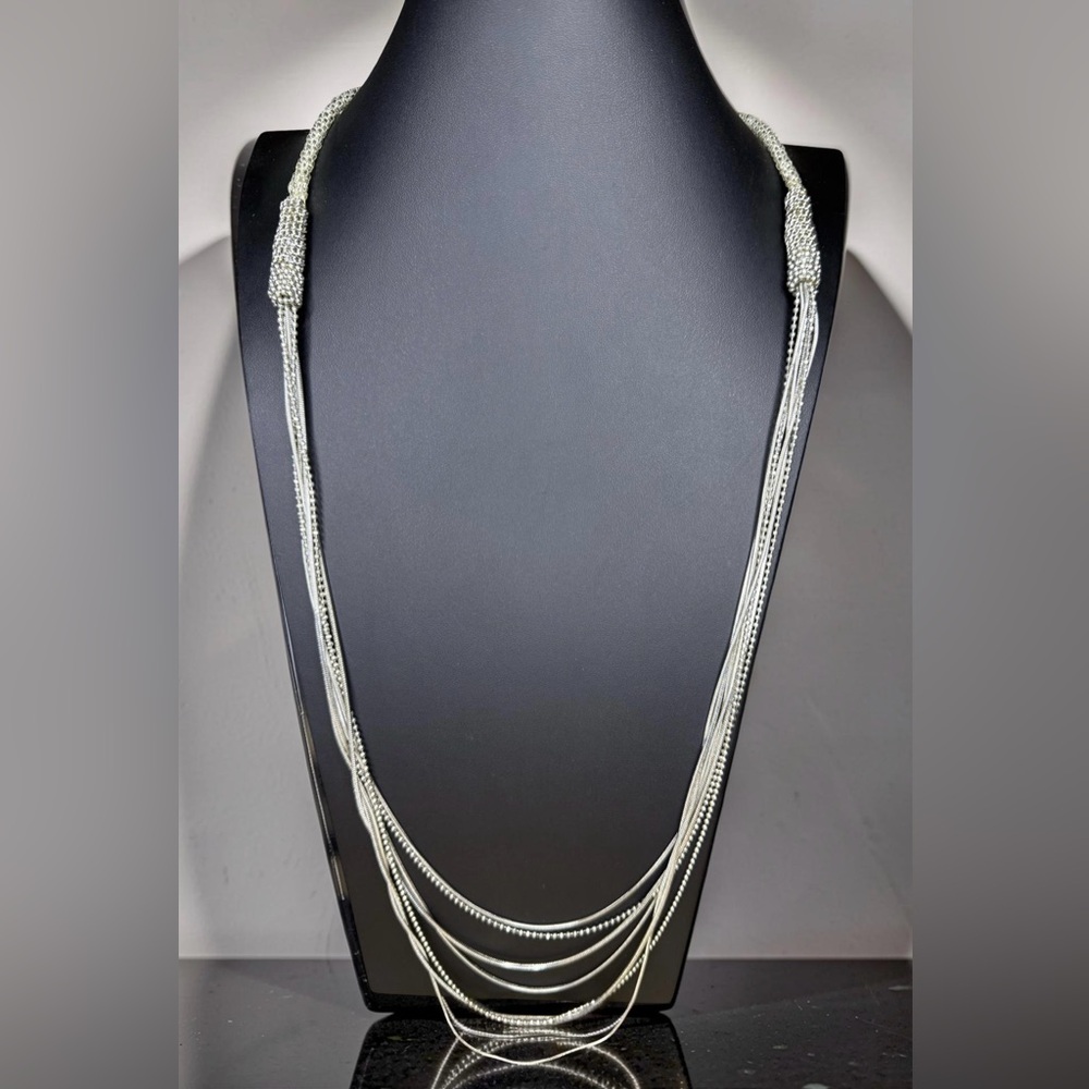 Chico’s Silver Layered Chain & Beaded Necklace
